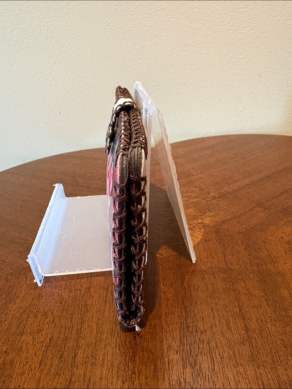 Floral Leather Wallet long wallet clutch Pink & Red Peony Print whip stitching - Picture 5 of 13